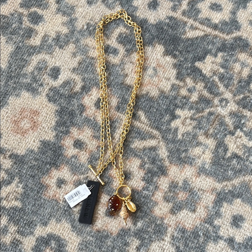 New | J.Crew Gold-Tone Chain Necklace with Fish and Shell Charms